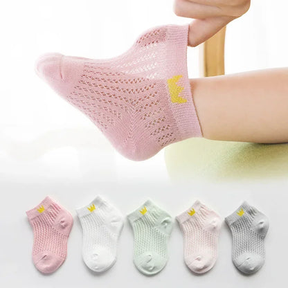 5 Pairs Kids Summer Cotton Mesh Socks Cute Cartoon Dinosaur & Bear Short Socks for Boys & Girls