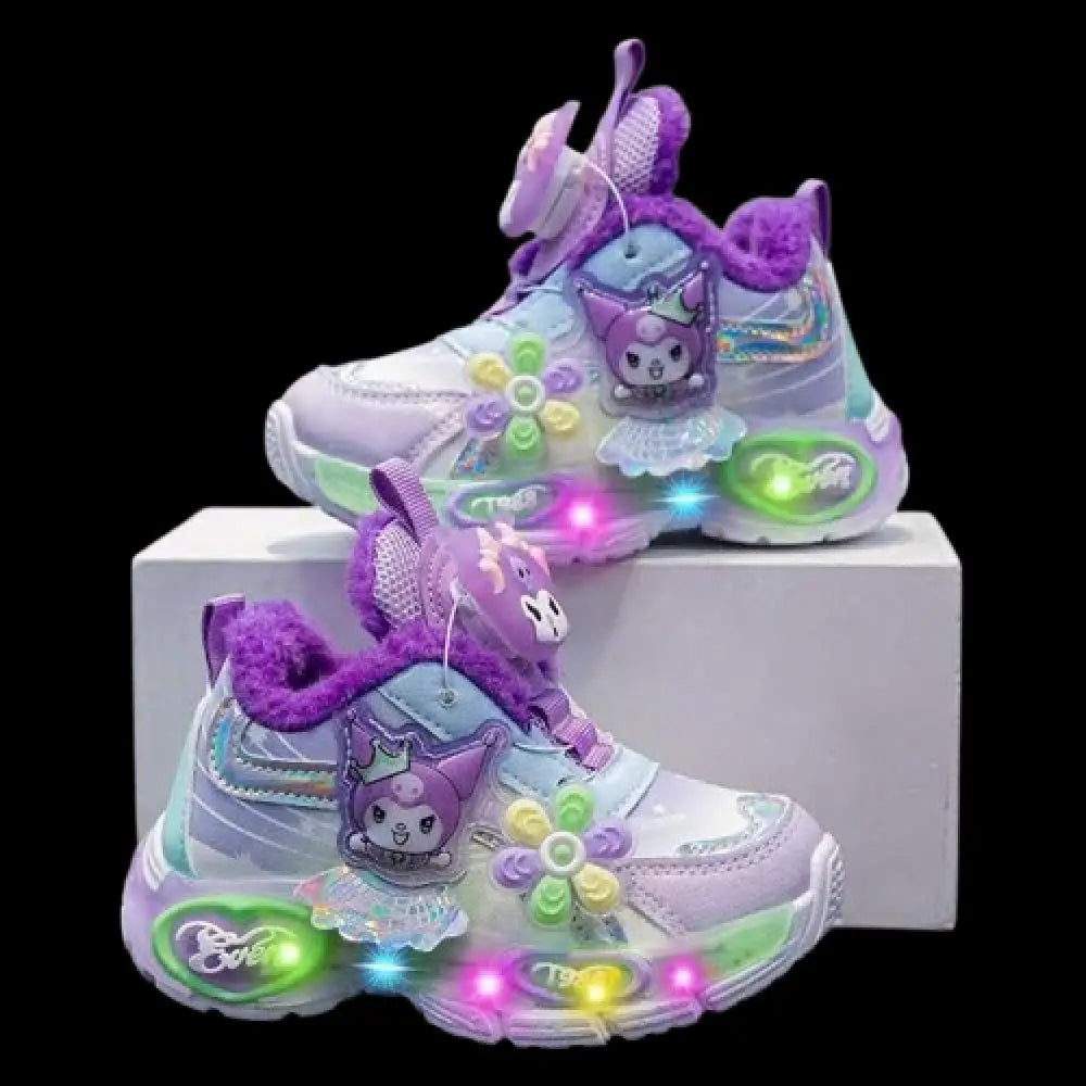 Kuromi Girls' LED Light-Up Sneakers – Cute Sanrio Walking Shoes with Comfortable Design for Kids, Outdoor Sports & Casual Wear