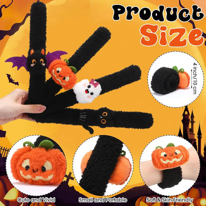 12-48PCS Halloween Ghost Plush Slap Bracelets, Stuffed Wristbands Trick or Treat Gifts, Halloween Party Favor Bag Fillers, Classroom Prizes for Kids