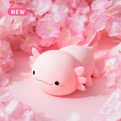 Cute Axolotl Silicone Night Light – Touch-Control USB Rechargeable Nursery Lamp for Baby & Kids, Soft Table Bedside Light
