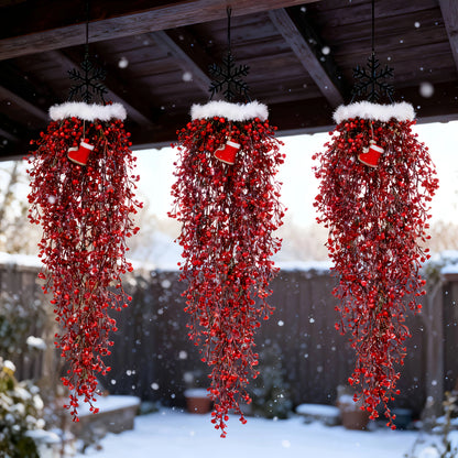 3PCS Artificial Red Fern Hanging Garland – Faux Ivy Plant Vines for Christmas, Wedding, Table, Party & Garden Home Decor