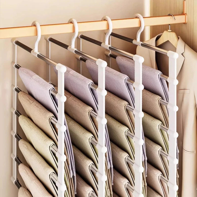 Cintre Multiple pour Pantalons – Organisateur de Placard Gain de Place avec Pinces Antidérapantes pour Pantalons, Jeans et Rangement de Vêtements