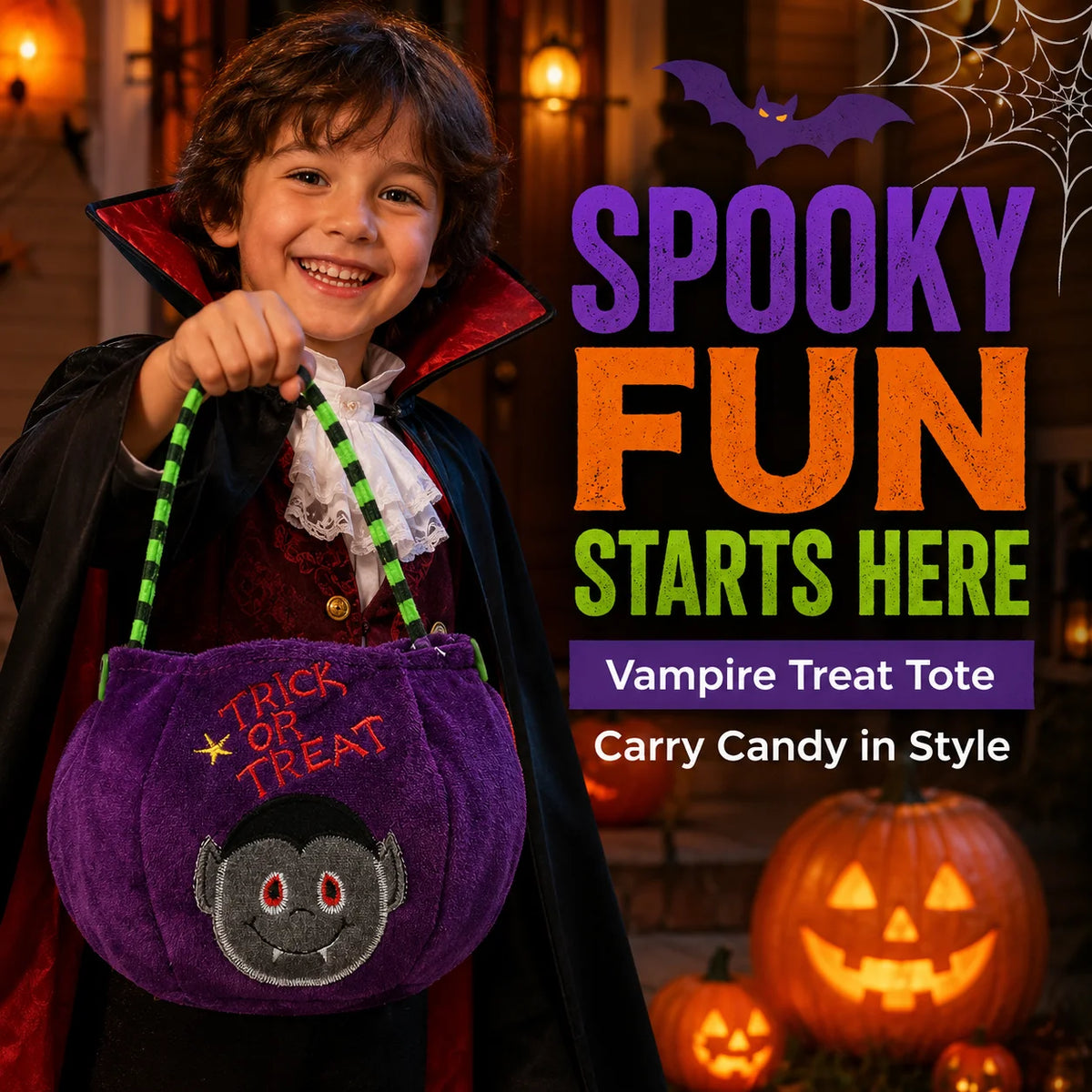 1PC Halloween Plush Candy Bag, Pumpkin Cat Vampire Witch Treat Basket, Portable Trick or Treat Tote for Kids, Halloween Party Decorations, Candy Storage and Gift Bag