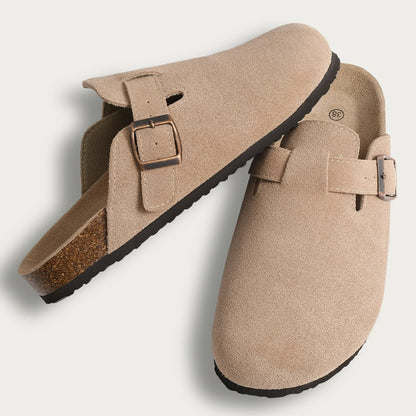 Zuecos de ante Crestar Cork – Zapatillas tipo mules unisex antideslizantes con soporte para el arco del pie