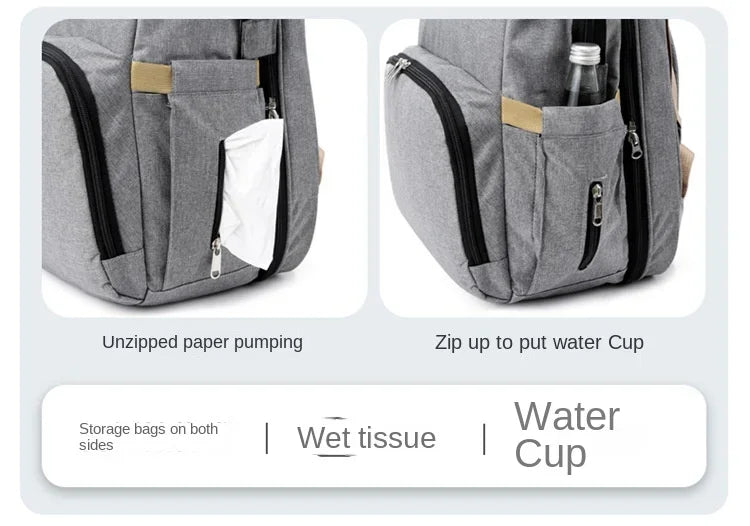 Sac à langer de grande capacité pour bébés avec matelas à langer – Sac à langer de maternité imperméable pour mamans avec rangement pour biberons et lit de bébé