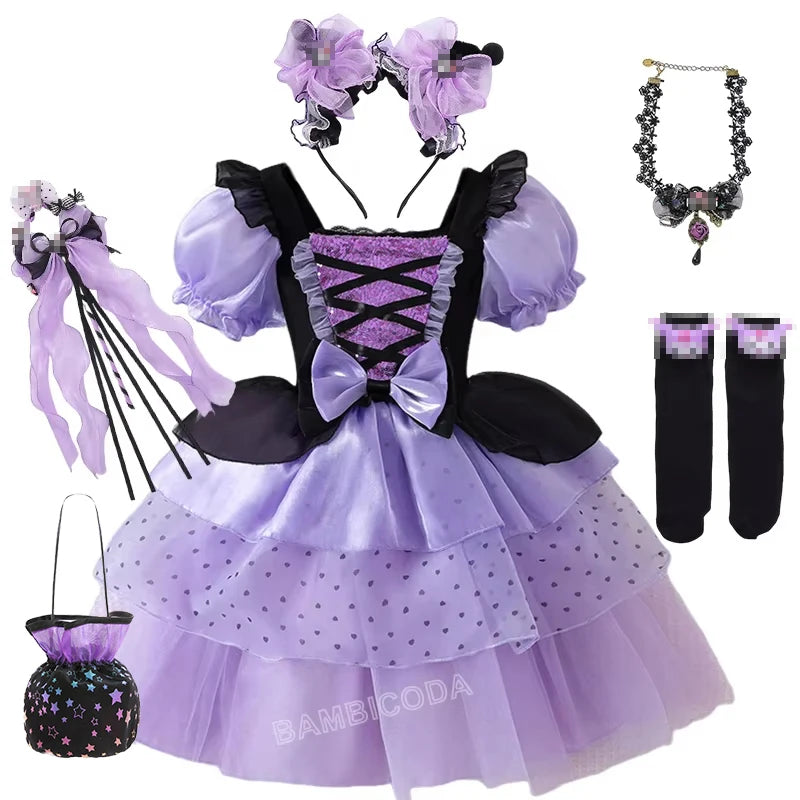 2026 Gothic Lolita Witch Costume Dress – Japanese-Inspired Ruffle Bow Princess Dress for Halloween, Christmas & Parties
