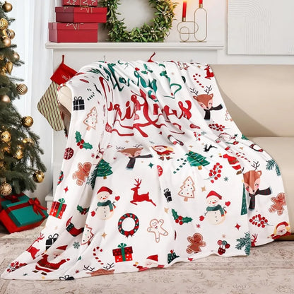 Soft Plush Christmas Blanket – Cute Santa Claus, Pink Christmas Tree & Snowflake Warm Throw Blanket for Couch & Holiday Home Decor