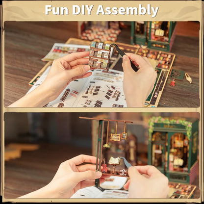CUTEBEE Kit DIY de Rincón de Libro con Luces LED – Modelo de Estantería en Miniatura de Madera de Búho y Decoración