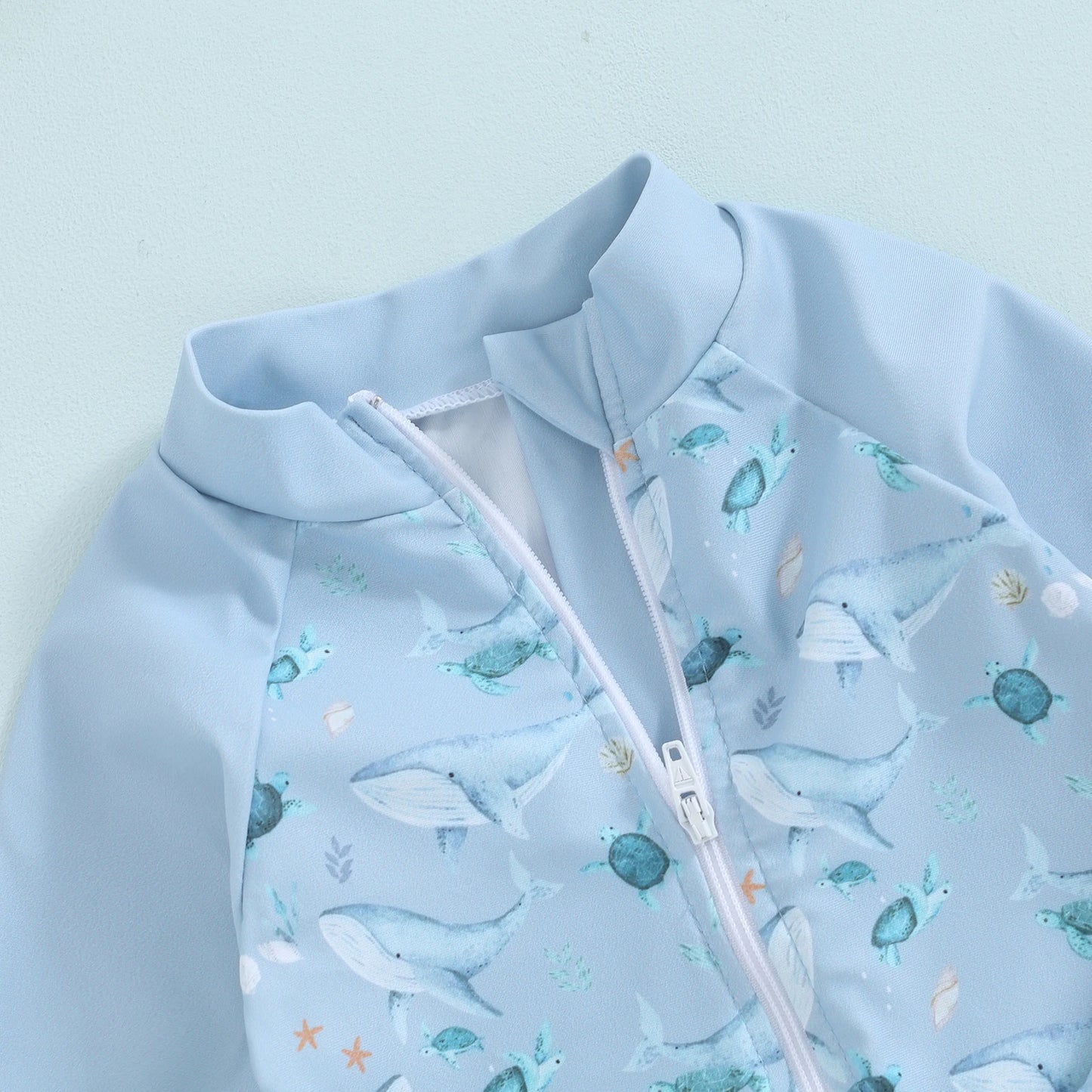 Toddler Baby Boy Whale Print Swimwear Set – Long Sleeve Rash Guard Swimsuit with Sun Hat, Infant UV Protective Beachwear for Swimming, Pool, Summer Vacation & Outdoor Activities