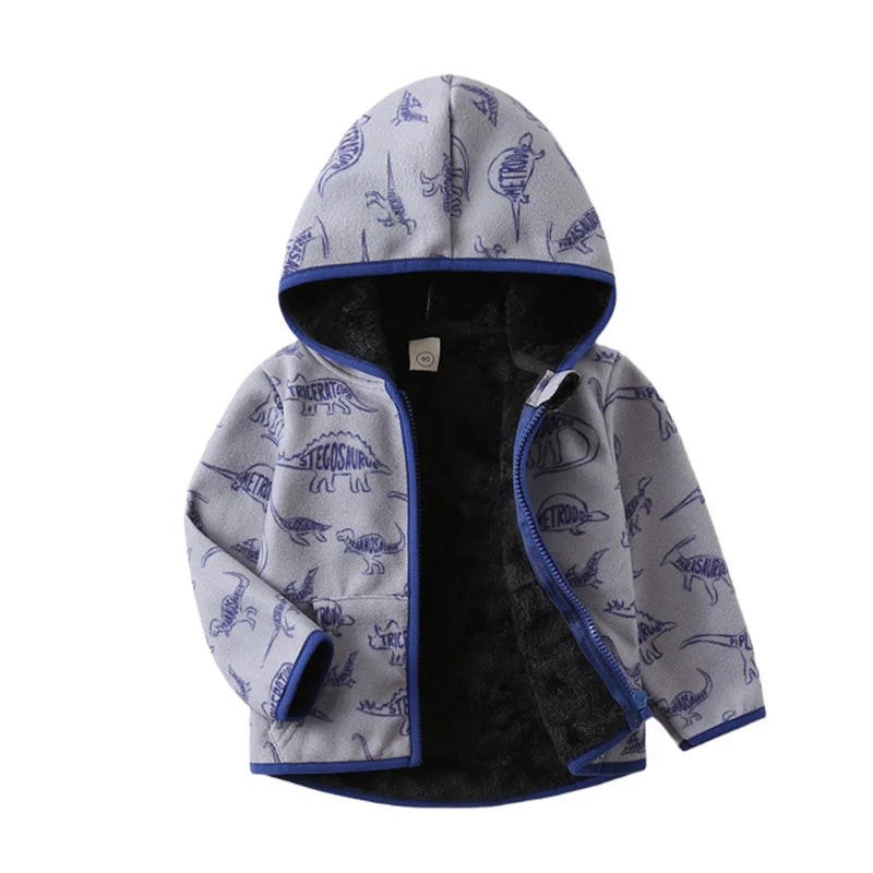 Kids Cartoon Print Fleece Jacket, Long Sleeve Warm Coat for Baby Boys and Girls, Soft Autumn Winter Outerwear for Children