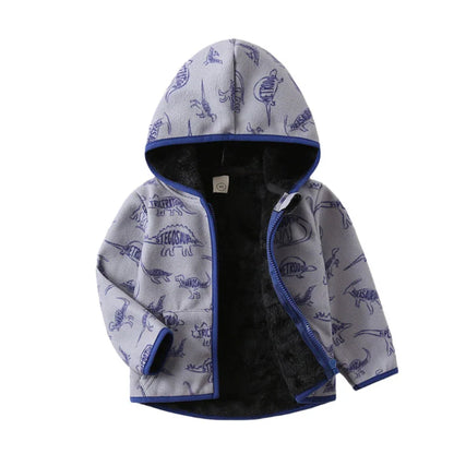 Kids Cartoon Print Fleece Jacket, Long Sleeve Warm Coat for Baby Boys and Girls, Soft Autumn Winter Outerwear for Children
