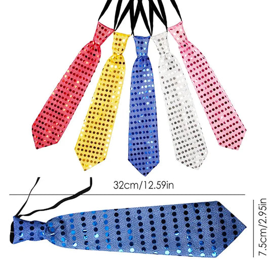 10PCS Men’s Sequined Neckties – 70s Retro Glitter Ties for Banquets, Festivals, Parties, Weddings & Costume Clothing Accessories