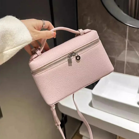 Bolso de hombro prémium de piel de lichi para mujer – Bolso de mano minimalista con diseño de fiambrera, exquisito mini bolso cruzado con asa superior para uso diario elegante, salidas casuales y estilo chic