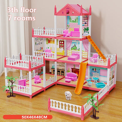 3D DIY Mini Princess Castle Villa Assembly Toy House with LED Lights – Creative Doll House Accessories Set, Girl Birthday Gift