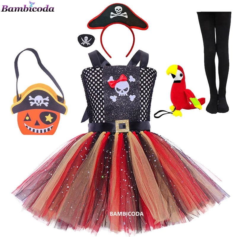 Girls Pirate Costume Dress – Fancy Cosplay Outfit for Halloween, Carnival & Party Dress-Up, Ages 3–10Y