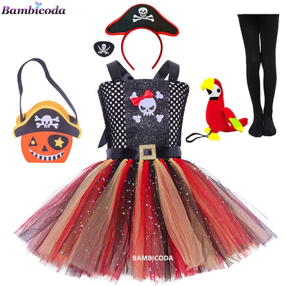 Girls Pirate Costume Dress – Fancy Cosplay Outfit for Halloween, Carnival & Party Dress-Up, Ages 3–10Y