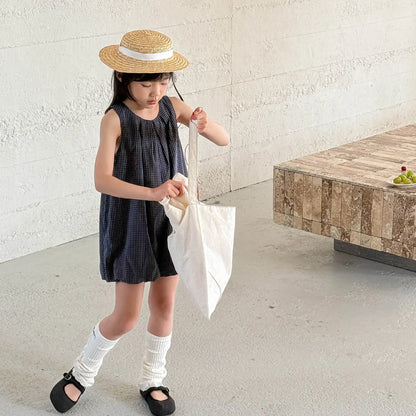 Deer Jonmi 2026 Mono a cuadros de verano para bebé niña – Pelele linterna sin mangas estilo coreano, body informal de ajuste holgado para niños, conjunto de verano cómodo para bebés y niñas