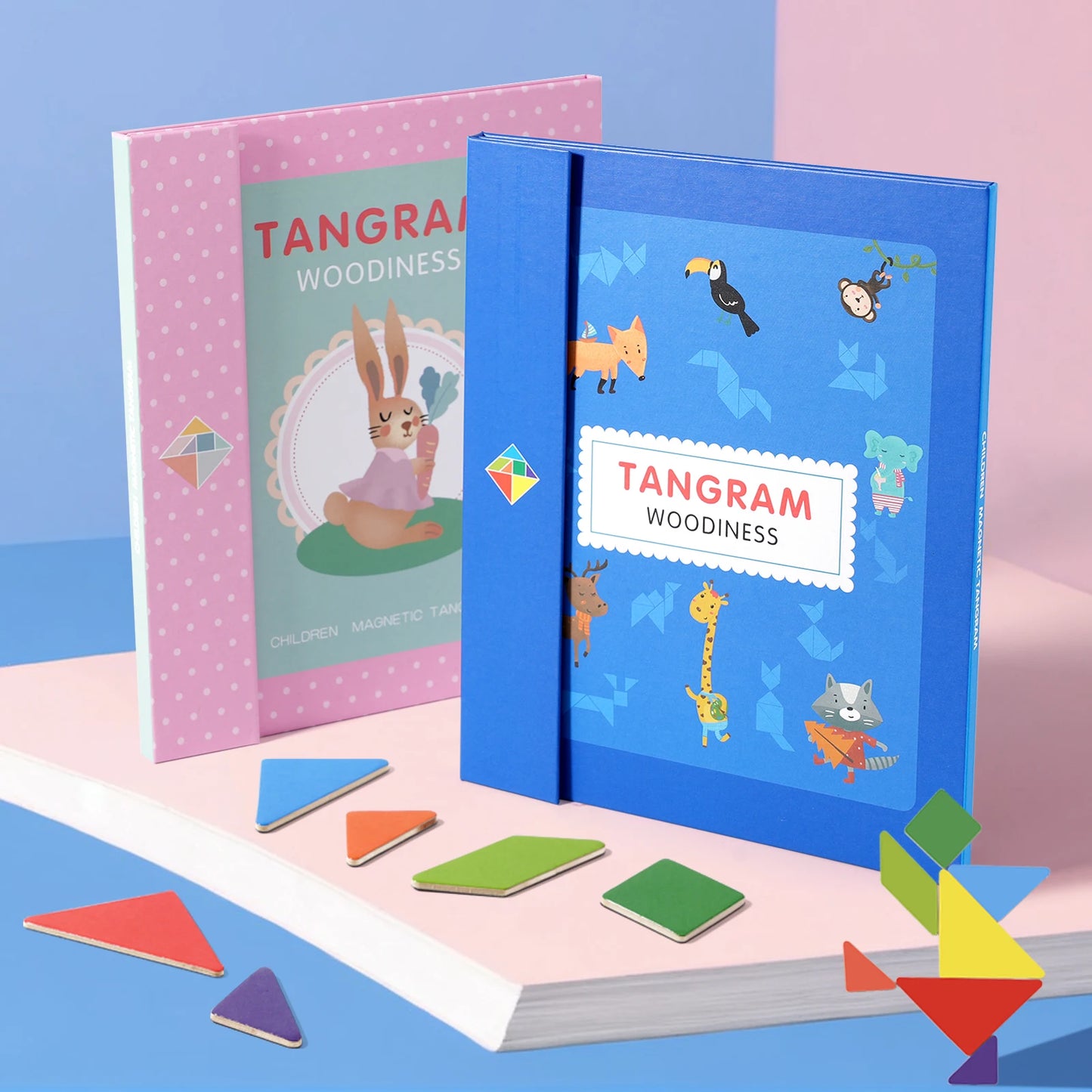 Libro magnético de tangram de madera – Juguete educativo Montessori, rompecabezas portátil para niños, infantes y desarrollo de inteligencia temprana