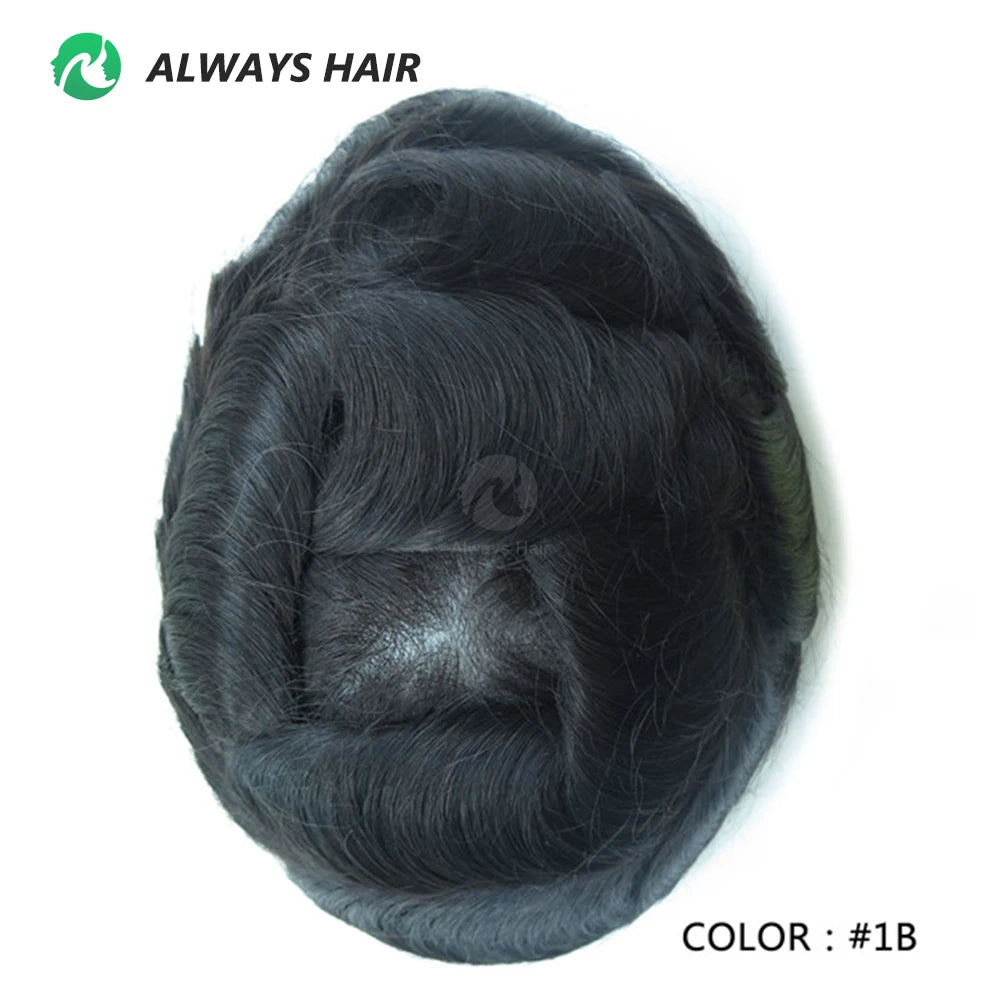 0.12-0.14mm PU Skin Hombres Peluquín – Peluca de Sistema Capilar de Cabello Humano Indio de Grosor Completo | Reemplazo de Cabello Natural con 130% de Densidad