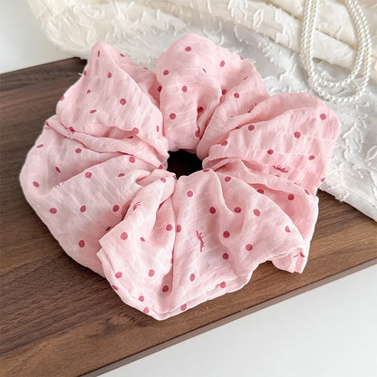 Korean Dot Satin Scrunchies – White & Black Silk Elastic Hair Ties for Women & Girls | Fashion Ponytail Hair Accessories