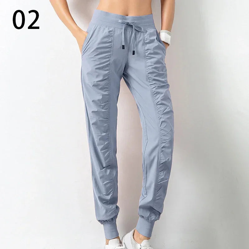 Pantalon de jogging femme à séchage rapide, cordon de serrage, athlétique, pour la salle de sport et le fitness, avec deux poches latérales