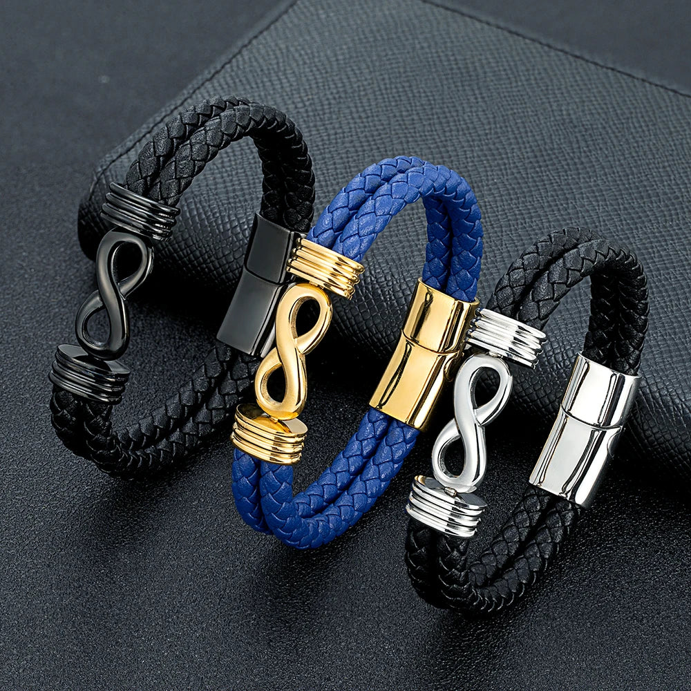 Inspirational Infinity Number 8 Leather Bracelet for Men – Motivational Cuff Bangle, Anniversary & Father’s Day Gift
