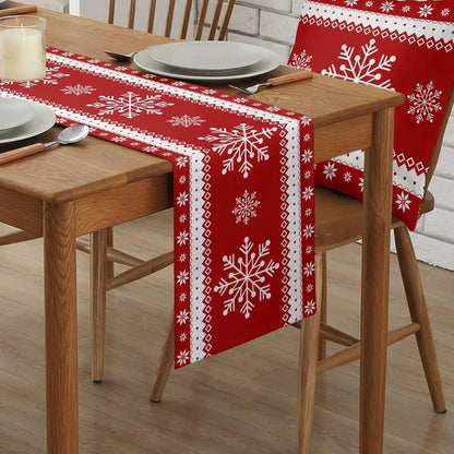 Christmas Red Snowflake Table Runner – Washable Xmas Dresser Scarf for Dining Table, Holiday Party & Home Christmas Decorations