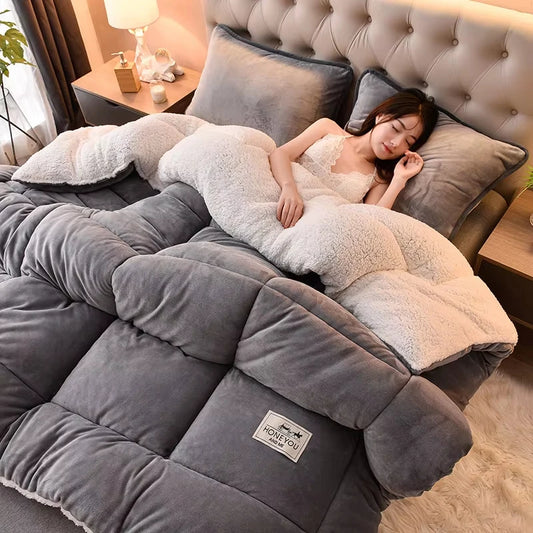 Manta de lana de cordero – Edredón de invierno de terciopelo de doble cara engrosado Cálido para cama y dormitorio