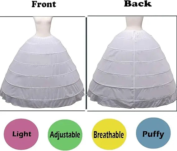 Enagua de boda de crinolina de 6 aros – Enagua larga blanca para vestido de baile, capa de soporte de falda de medio deslizamiento para vestido de novia, accesorios de boda para vestidos de princesa y vestidos formales