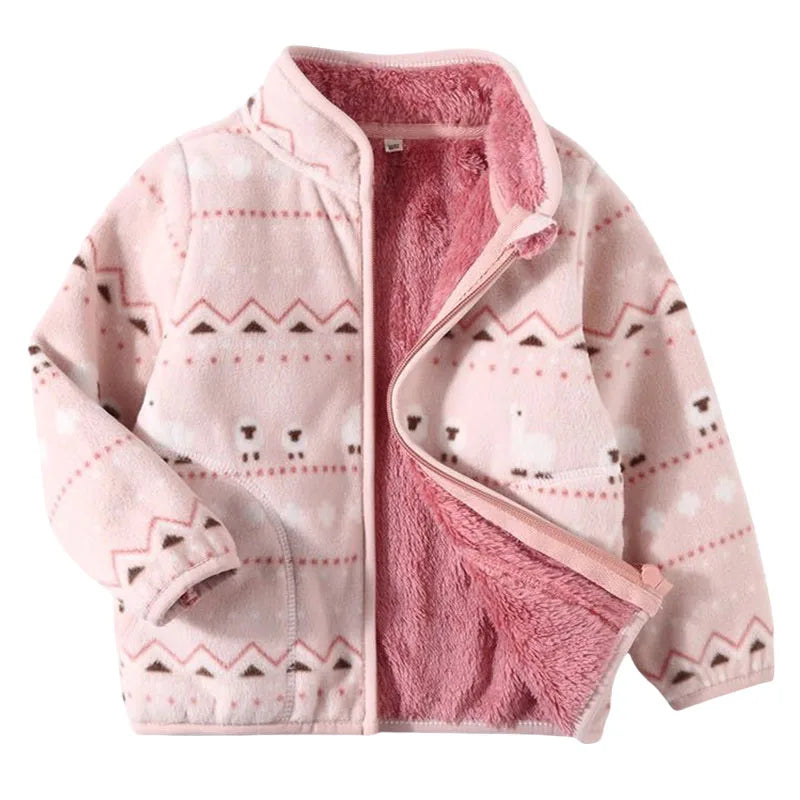 Girls Heart Print Fleece Jacket 2-8T, Cute Thick Winter Coat with Zipper, Warm Baby and Toddler Outerwear for Cold Weather