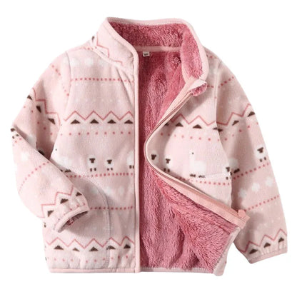 Girls Heart Print Fleece Jacket 2-8T, Cute Thick Winter Coat with Zipper, Warm Baby and Toddler Outerwear for Cold Weather