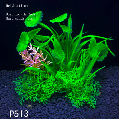 Artificial Underwater Aquarium Plants – Plastic Aquatic Fake Shrubs & Green Water Grass for Fish Tank Landscaping, Realistic Simulated Decor