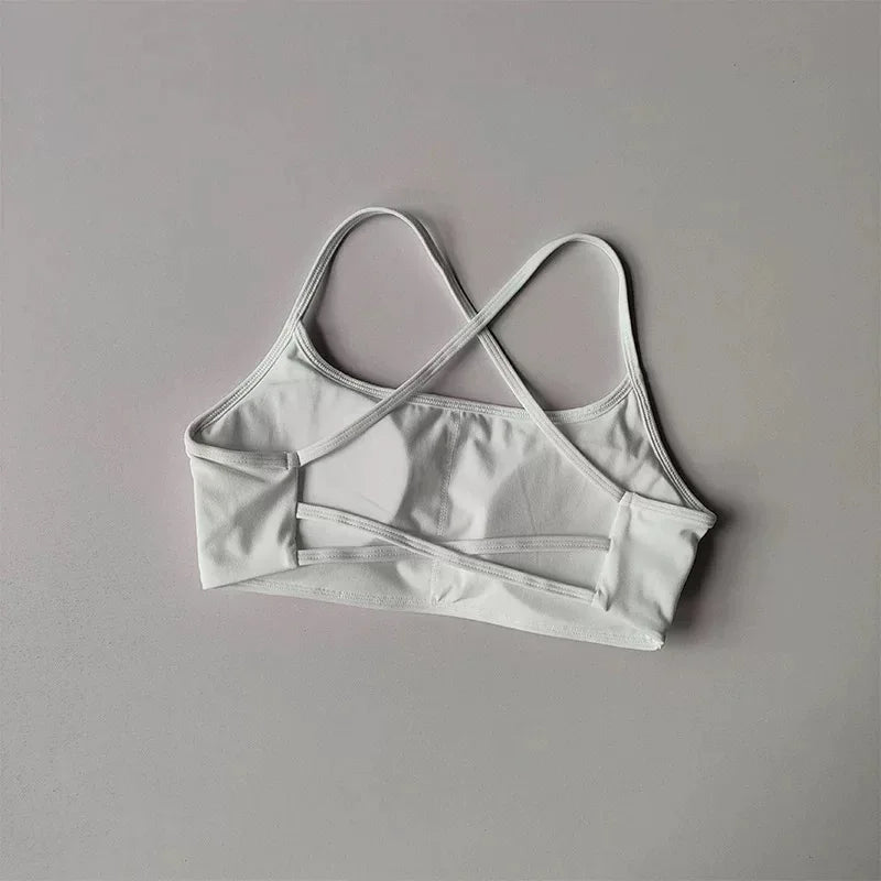 Women’s Cross Back Sports Bra – Shockproof Gathered Gym & Running Yoga Vest for Summer Fitness