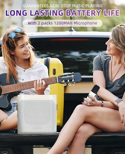 High-Power Portable Karaoke Bluetooth Speaker – 360° Stereo Surround Sound Waterproof Boombox with Wireless Subwoofer & 2 Microphones