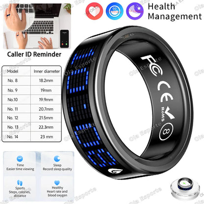 HT30 Smart Ring with Touch Display – Call ID Reminder, Tasbih Counter & Health Manager, 5ATM Waterproof Multiple Sport Modes for Men & Women