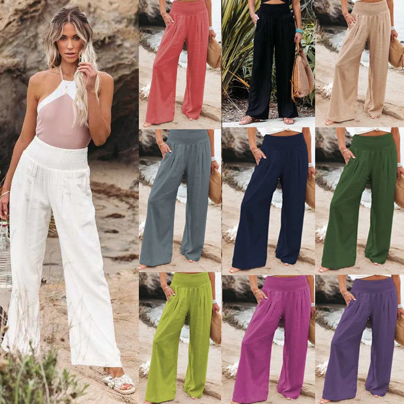 Pantalon ample décontracté pour femme, taille mi-haute avec cordon de serrage, style européen et américain, idéal pour la plage au printemps et en été