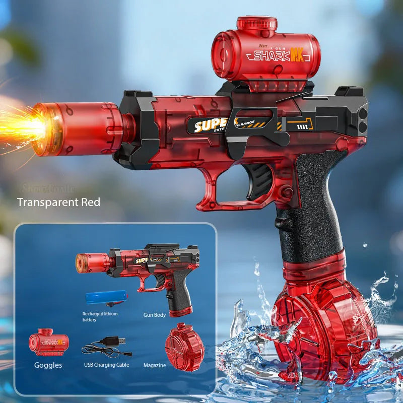Pistola de agua eléctrica con luz y efecto llama – Potente lanzador de alta velocidad para juegos de playa, piscina y chapoteo de verano al aire libre