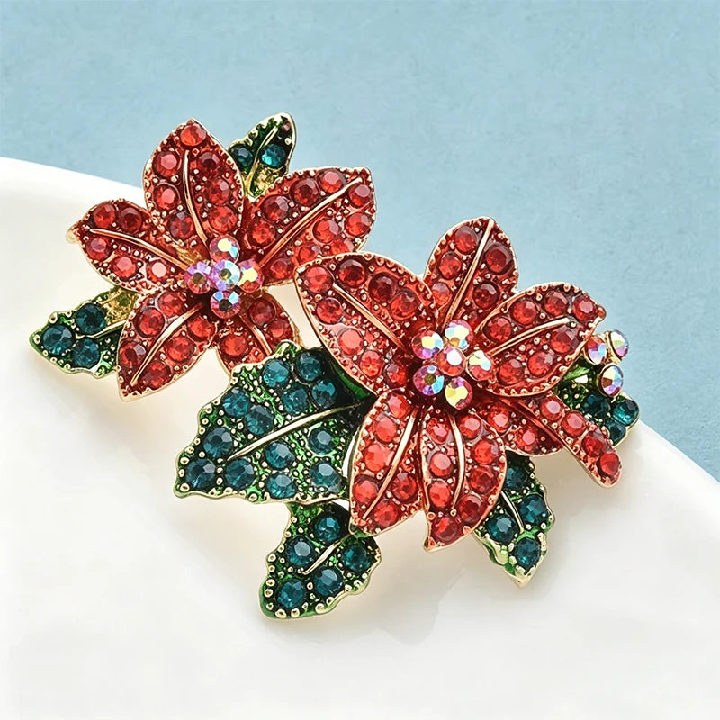 Wuli&baby Red Rhinestone Flower Brooch for Women – Beautiful Alloy Floral Pin, Elegant Fashion Jewelry & New Year Gift Accessory