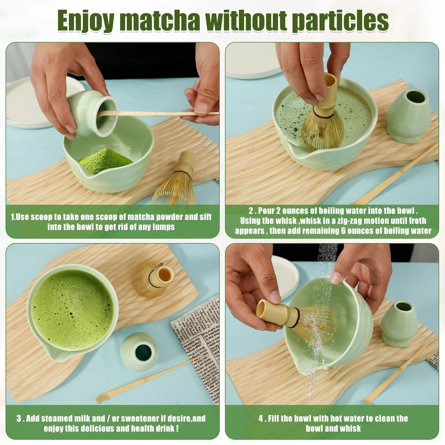 Matcha Tea Set with Bamboo Whisk, Tea Spoon & Brush – Traditional Japanese Tea Ceremony Kit