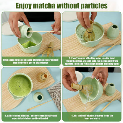 Matcha Tea Set with Bamboo Whisk, Tea Spoon & Brush – Traditional Japanese Tea Ceremony Kit
