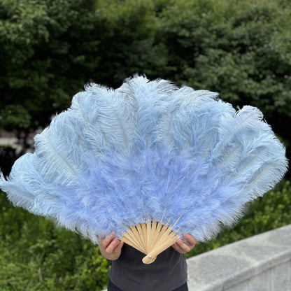 Abanico Grande de Plumas de Avestruz Blancas – Elegante Abanico para Baile y Actuaciones Escénicas (100 cm / 130 cm)