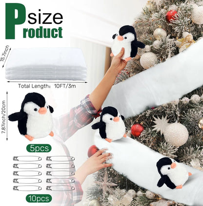 Christmas Staircase Decoration Set – Faux Snow Cotton Carpet with Sliding Penguins, DIY Holiday Decor for Stairs, Banisters & Indoor Christmas Displays