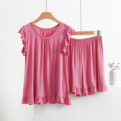 Women's Modal Lace Pajama Set – Peter Pan Collar Sleeveless Top & Shorts Two-Piece Summer Sleepwear
