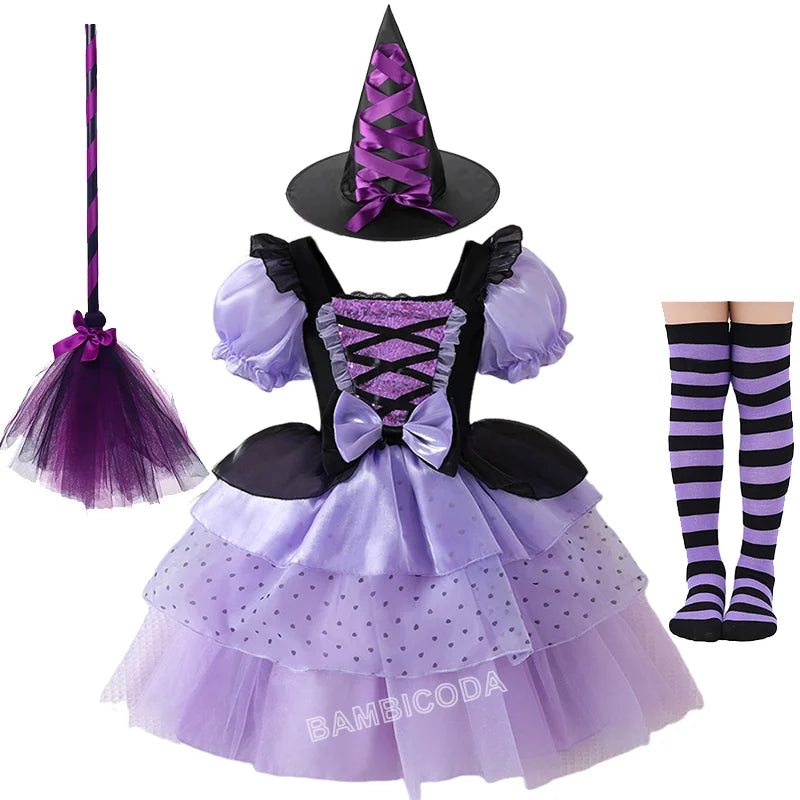 2026 Gothic Lolita Witch Costume Dress – Japanese-Inspired Ruffle Bow Princess Dress for Halloween, Christmas & Parties