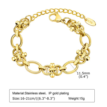 Pulsera de cadena de eslabones gruesos de acero inoxidable – Bañado en oro, pulsera de capas para mujer | Joyería de moda impermeable y de tendencia
