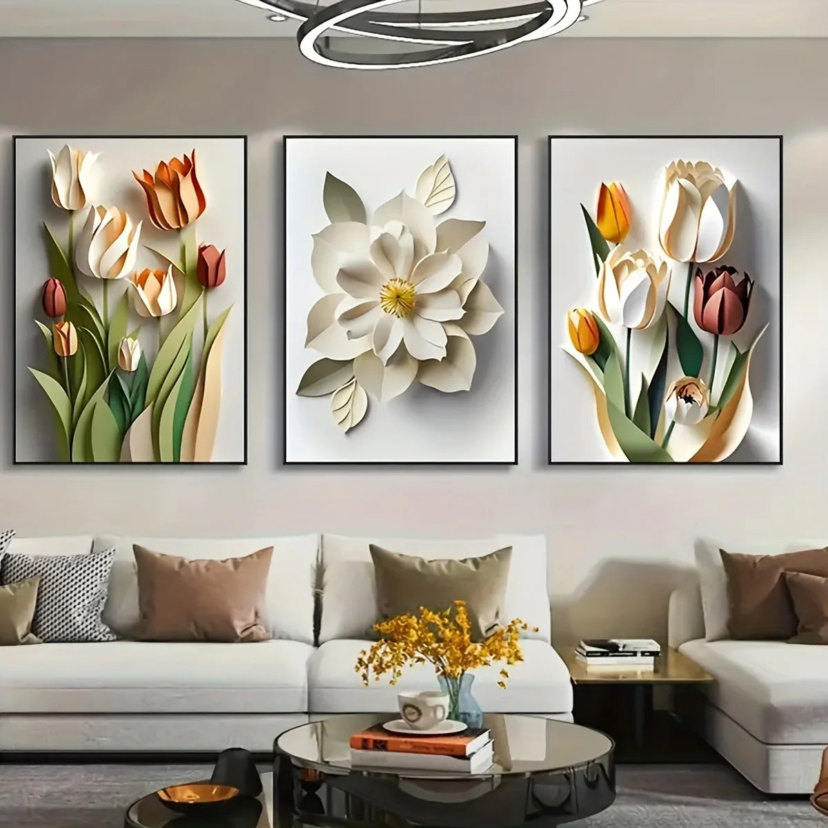 Set of 3 3D Floral Canvas Wall Art Prints – Modern Aesthetic Frameless Flower Posters for Home, Office & Living Room Decor