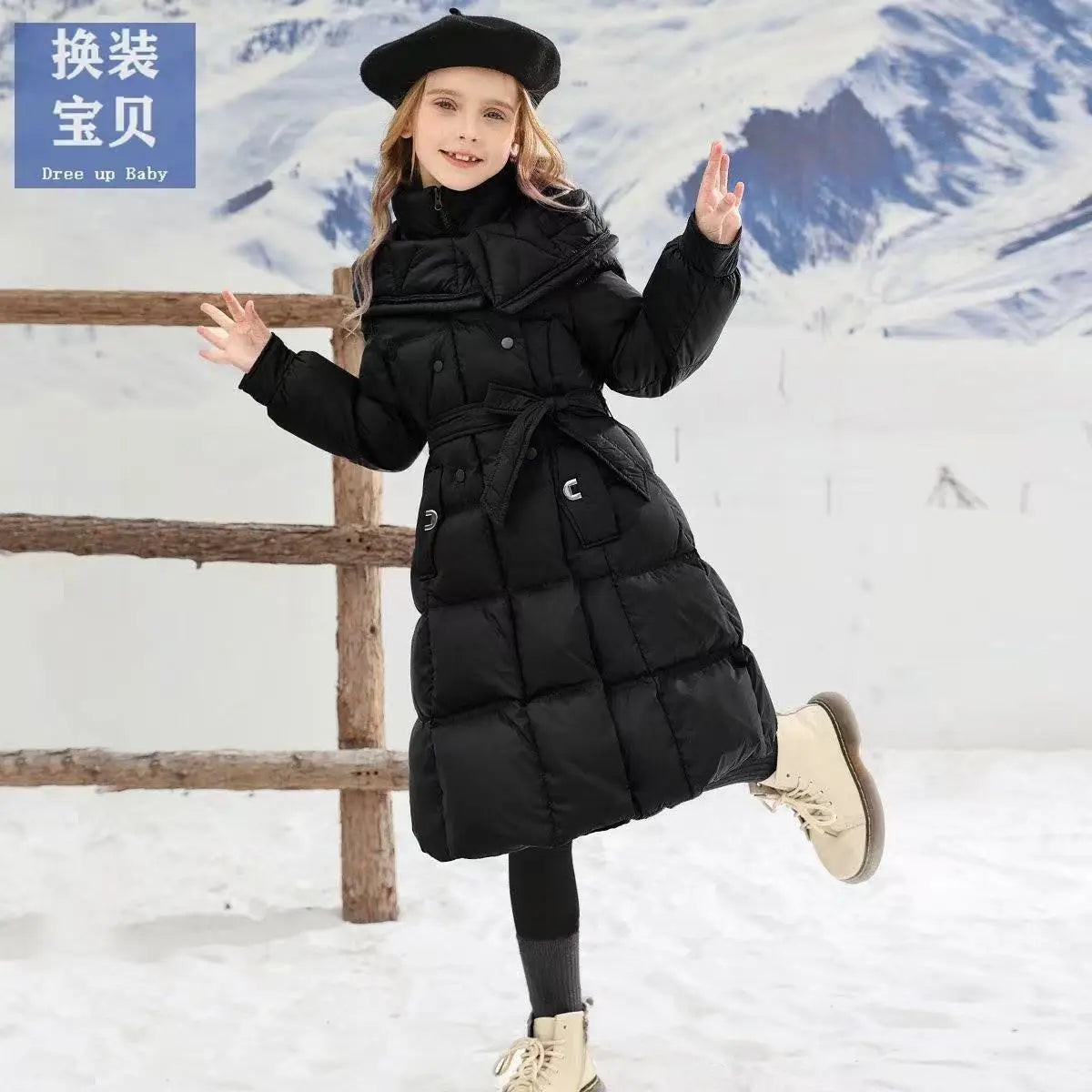 Girls’ Long Hooded Winter Coat – Thick Warm Cotton-Padded Jacket, Solid Color Snow Outerwear for Kids Ages 5–12