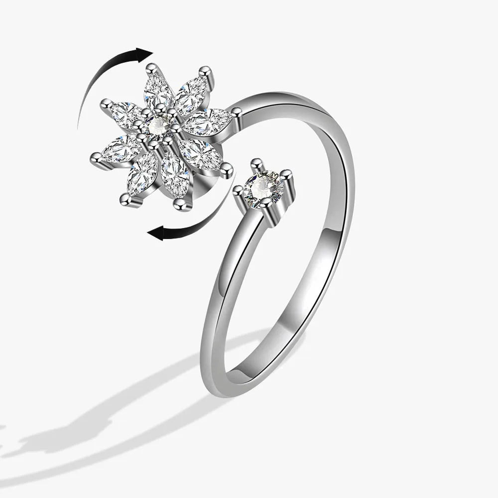 Anillo giratorio antiestrés de mariposa y flor con diamantes de imitación – Anillo giratorio antiansiedad para mujer | Joyería ajustable para aliviar el estrés