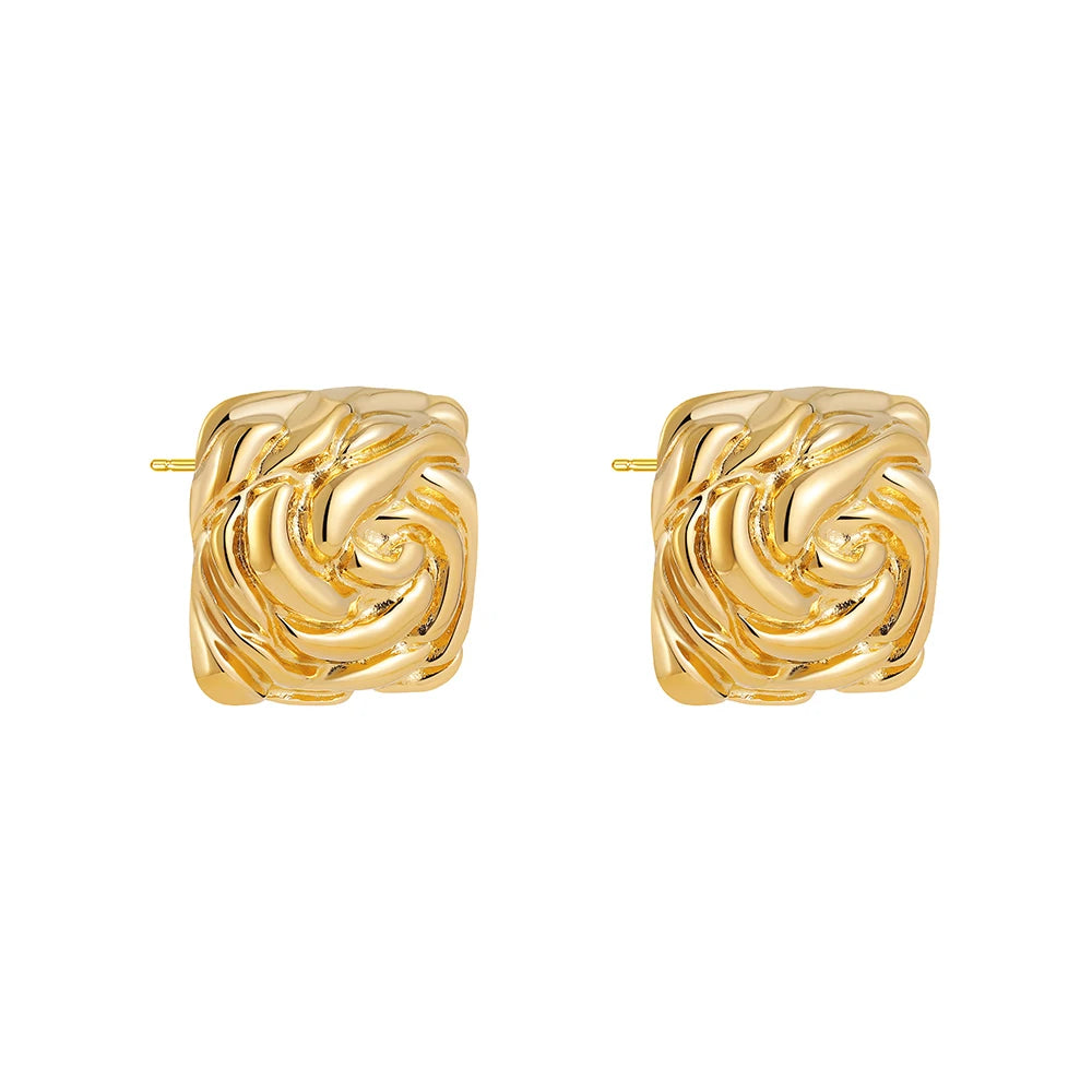 Pendientes de Moda Llamativos de Acero Inoxidable Chapado en Oro Círculo Geométrico Retorcido Vintage para Mujer