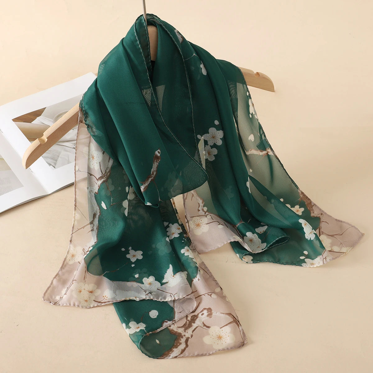 Women's Printed Chiffon Scarf Shawl – Lightweight Silk-Feel Long Wrap for Beach, Travel & Outdoor Wear, Fashion Headband Accessory